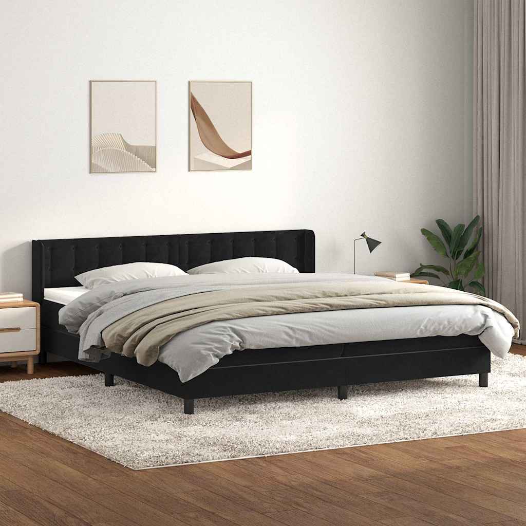 Box Spring Postel S Matrací Černá Samet Černá