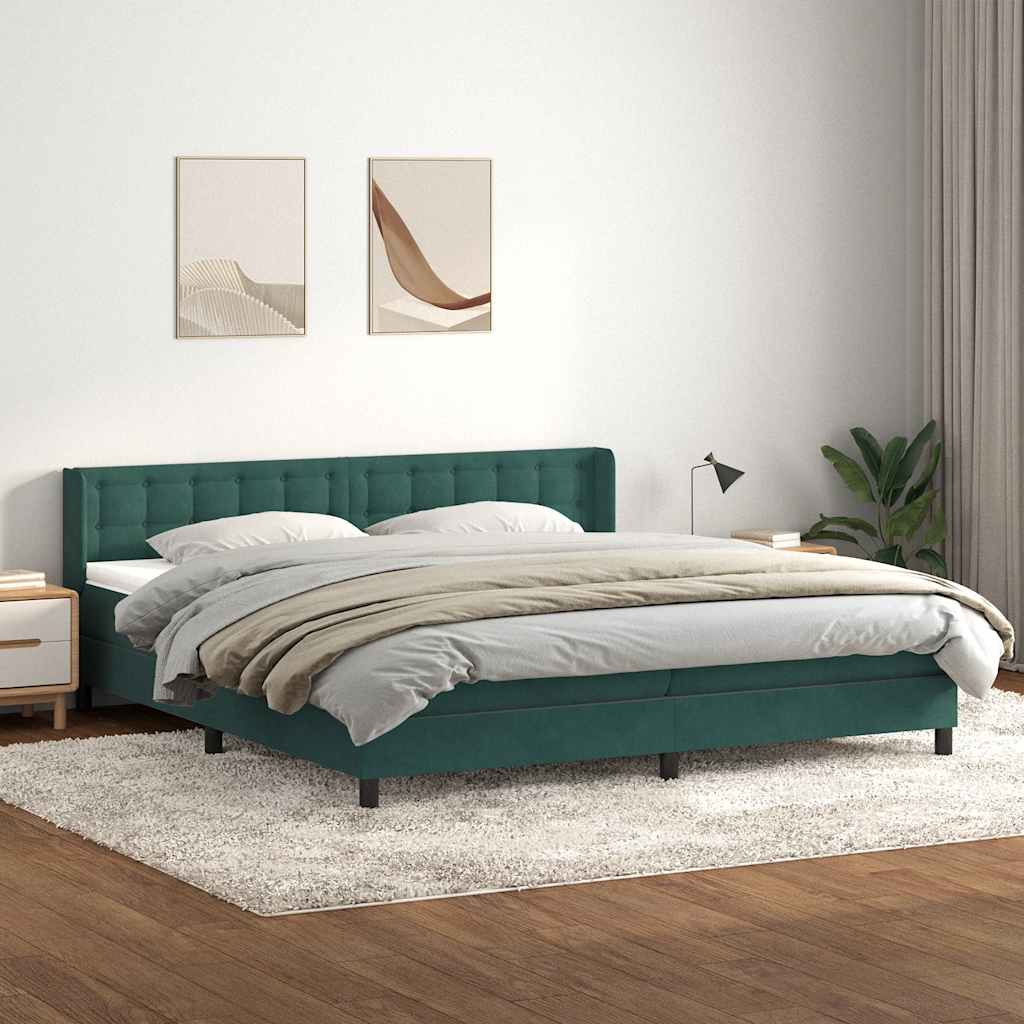 Box Spring Postel S Matrací Samet Tmavě Zelená