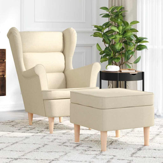 Křeslo S Podnožkou Krémové Textil