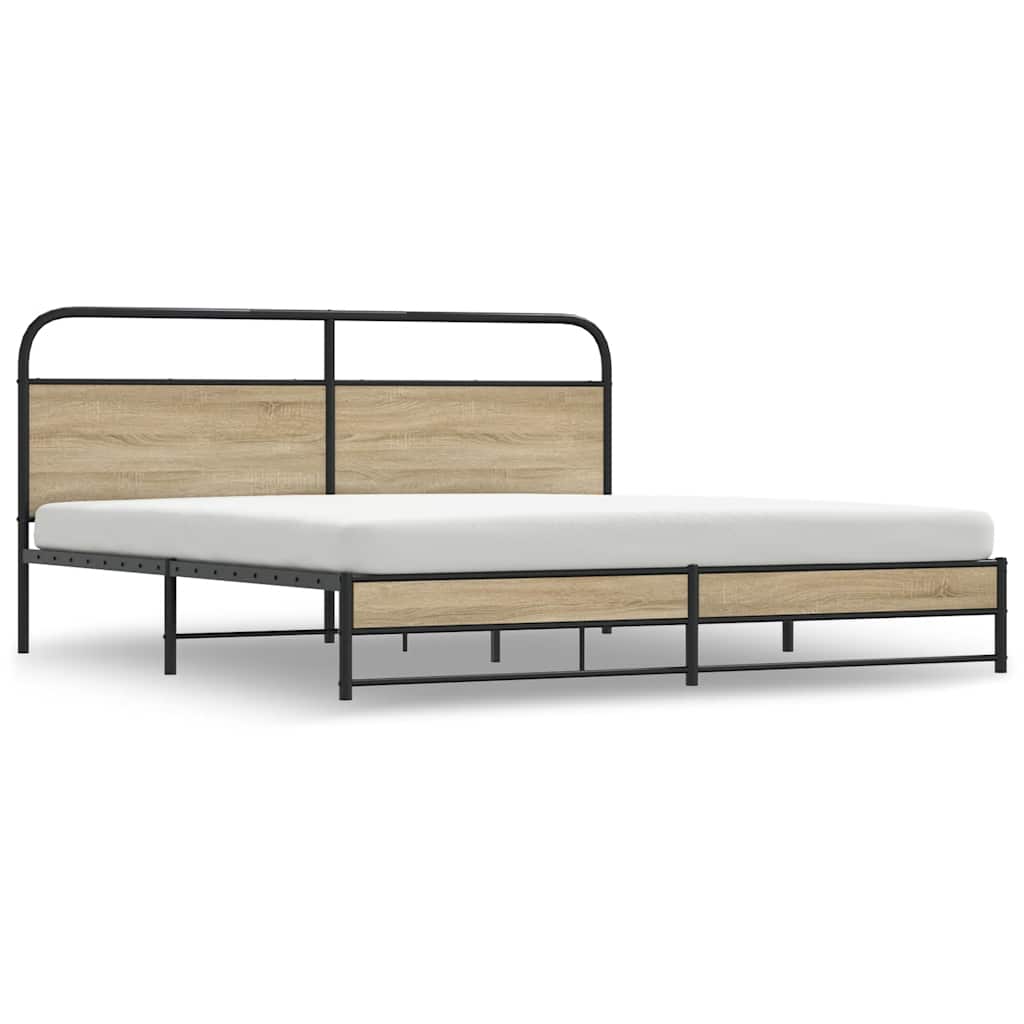 Kovový Rám Postele Bez Matrace Kouřový Dub 200 X 200 Cm