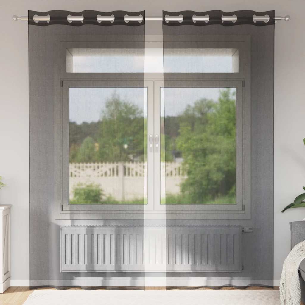 Voálové Závěsy S Průchodkami 2 Ks Černé Černá