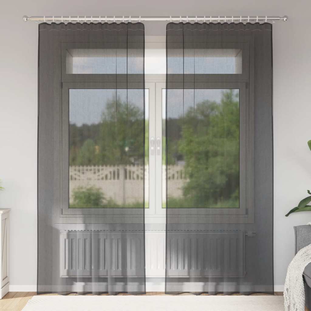 Voálové Závěsy S Průchodkami 2 Ks Černé Černá