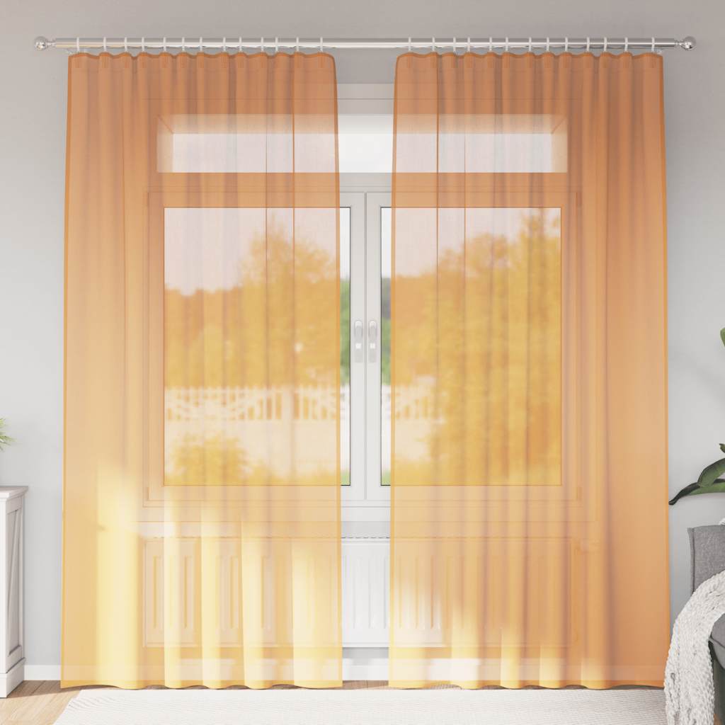 Voálové Záclony S Průchodkami 2 Ks Oranžová Orange