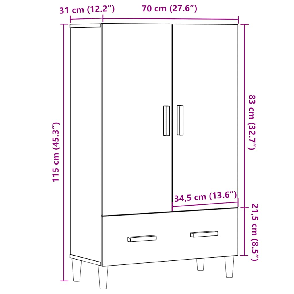 Highboard Old Wood 70 X 31 X 115 Cm Kompozitní Dřevo