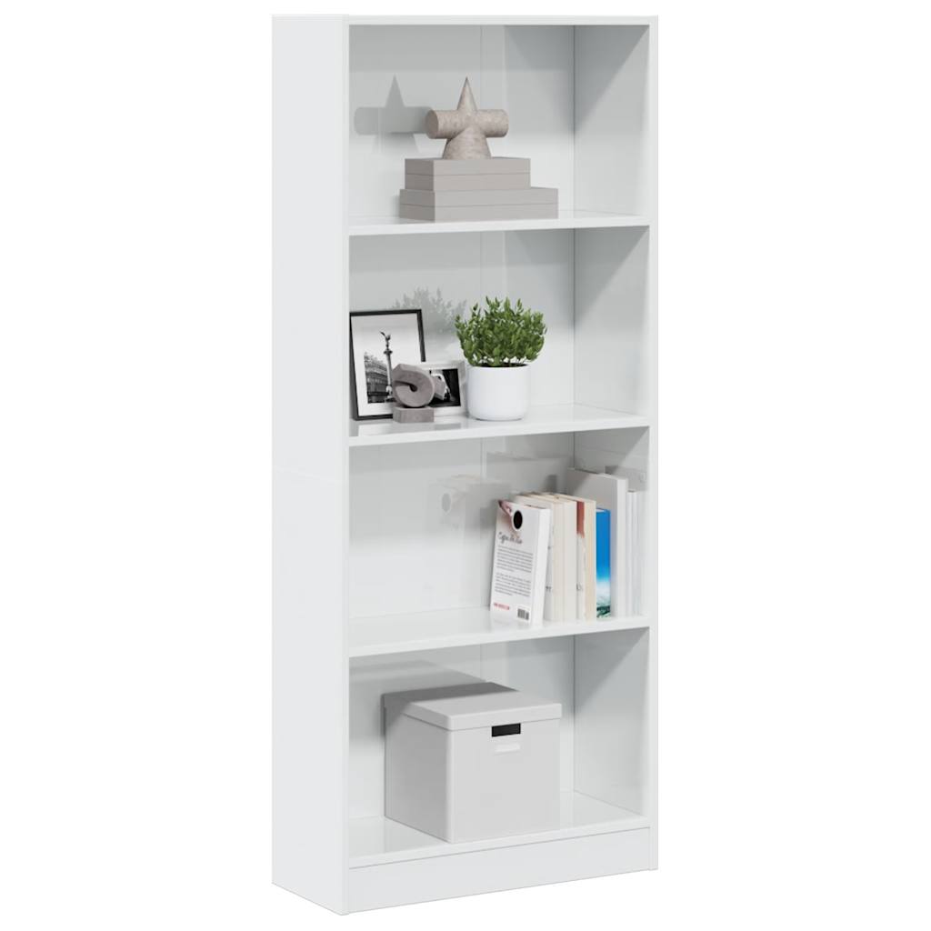 Knihovna Bílá S Vysokým Leskem 60X24X143 Cm Kompozitní Dřevo