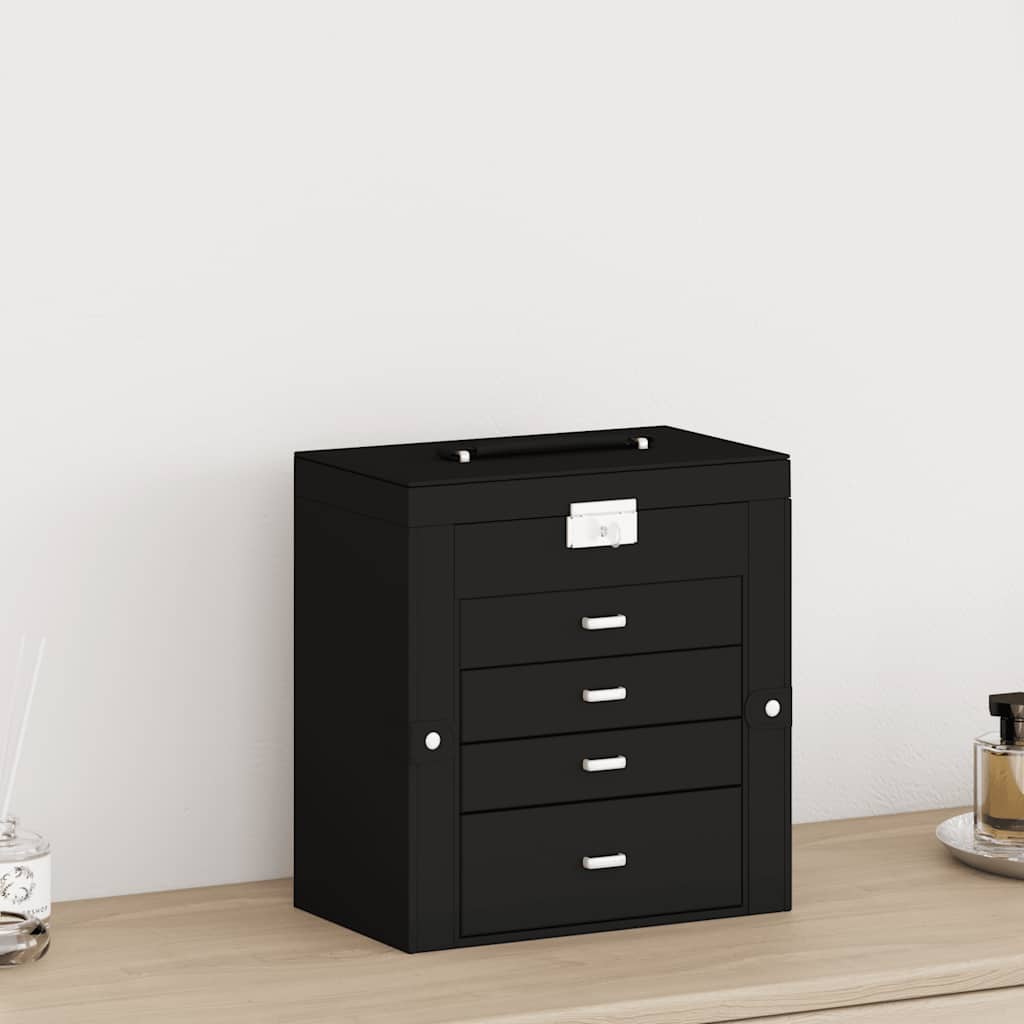 Šperkovnice 5-Vrstvá Se Zrcadlem Uzamykatelná Černá