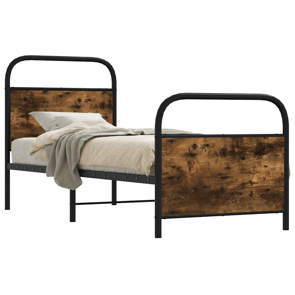 Rám Postele Bez Matrace 75X190 Cm Kouřový Dub Kompozitní Dřevo