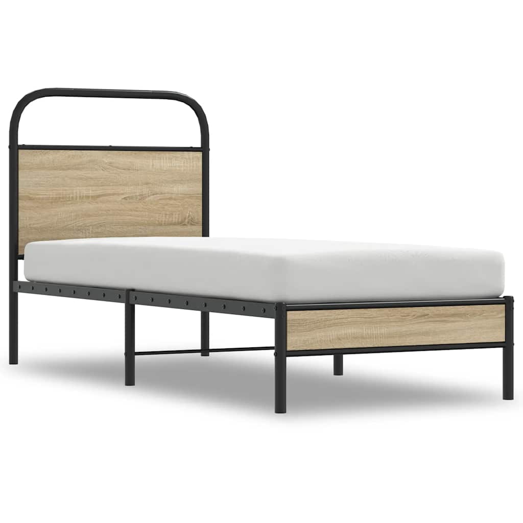 Rám Postele Bez Matrace 75X190 Cm Kouřový Dub Kompozitní Dřevo