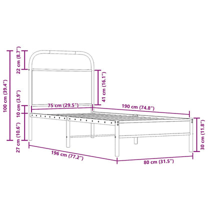 Rám Postele Bez Matrace 75X190 Cm Kouřový Dub Kompozitní Dřevo