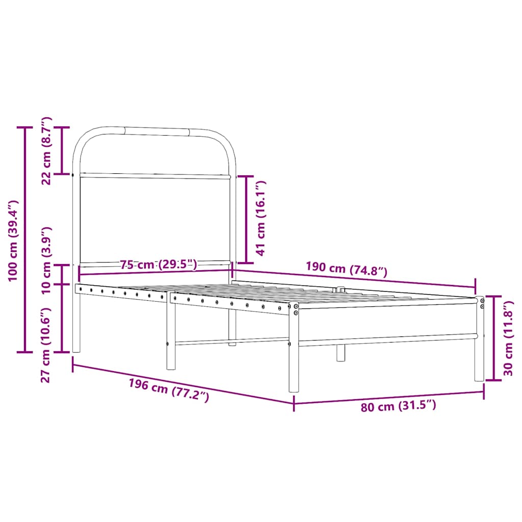 Rám Postele Bez Matrace 75X190 Cm Kouřový Dub Kompozitní Dřevo