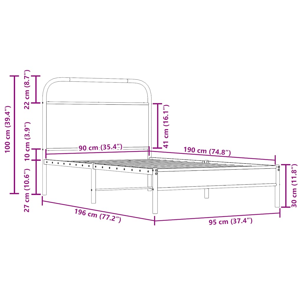 Rám Postele Bez Matrace 90X190 Cm Kouřový Dub Kompozitní Dřevo