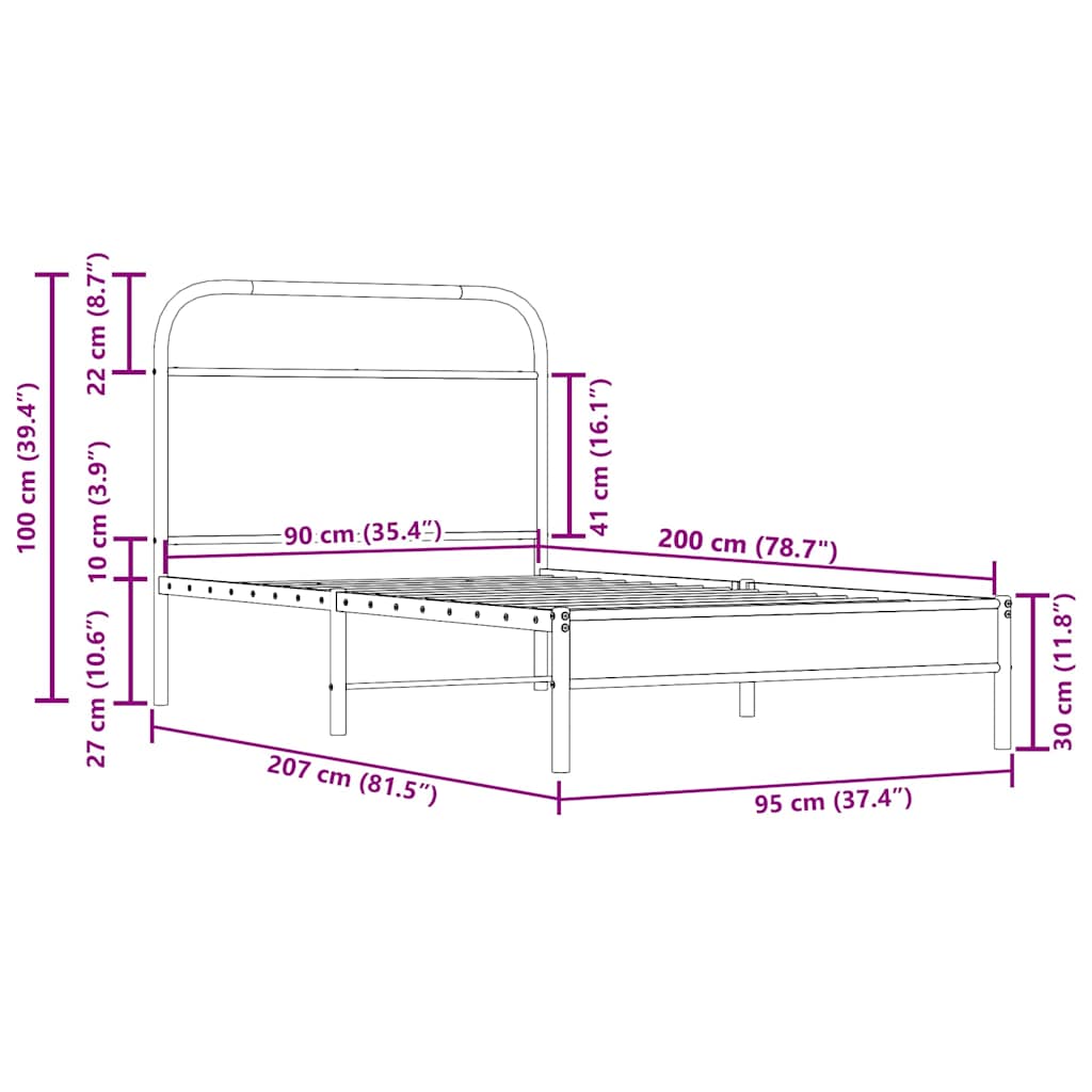Rám Postele Bez Matrace 90X200 Cm Kouřový Dub Kompozitní Dřevo