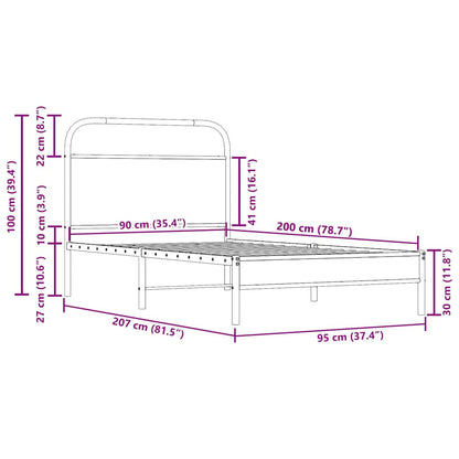 Rám Postele Bez Matrace 90X200 Cm Kouřový Dub Kompozitní Dřevo