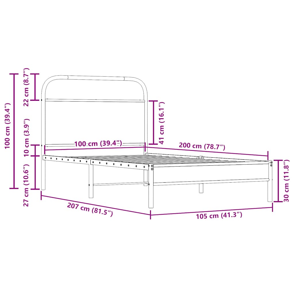 Rám Postele Bez Matrace 100X200 Cm Kouřový Dub Kompozitní Dřevo
