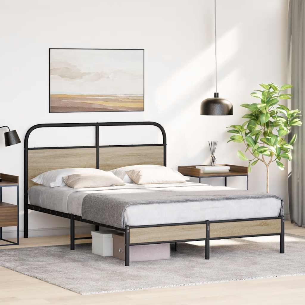 Rám Postele Bez Matrace 135X190 Cm Kouřový Dub Kompozitní Dřevo