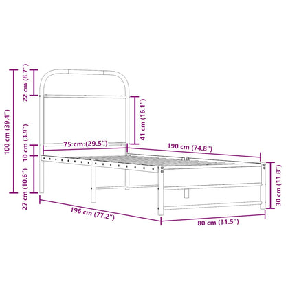 Rám Postele Bez Matrace 75X190 Cm Kouřový Dub Kompozitní Dřevo