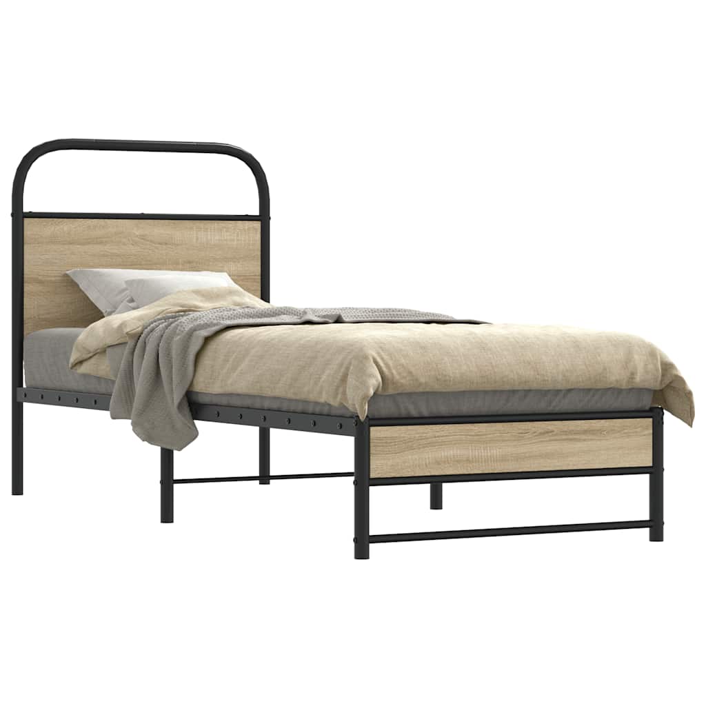 Rám Postele Bez Matrace 75X190 Cm Kouřový Dub Kompozitní Dřevo