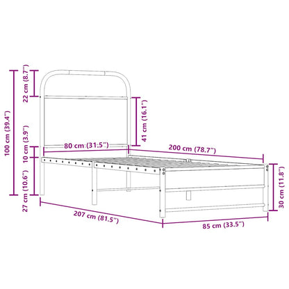 Rám Postele Bez Matrace 80X200 Cm Kouřový Dub Kompozitní Dřevo
