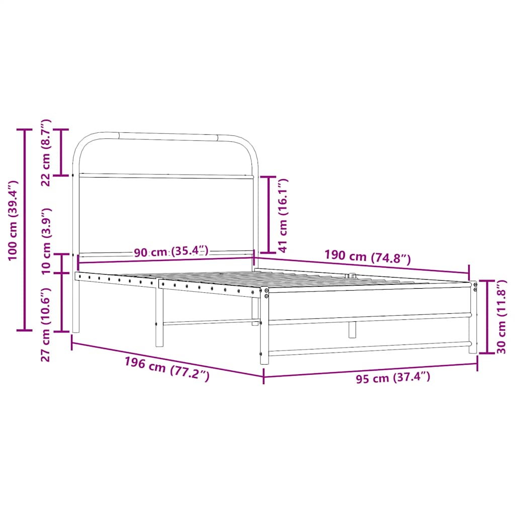 Rám Postele Bez Matrace 90X190 Cm Kouřový Dub Kompozitní Dřevo