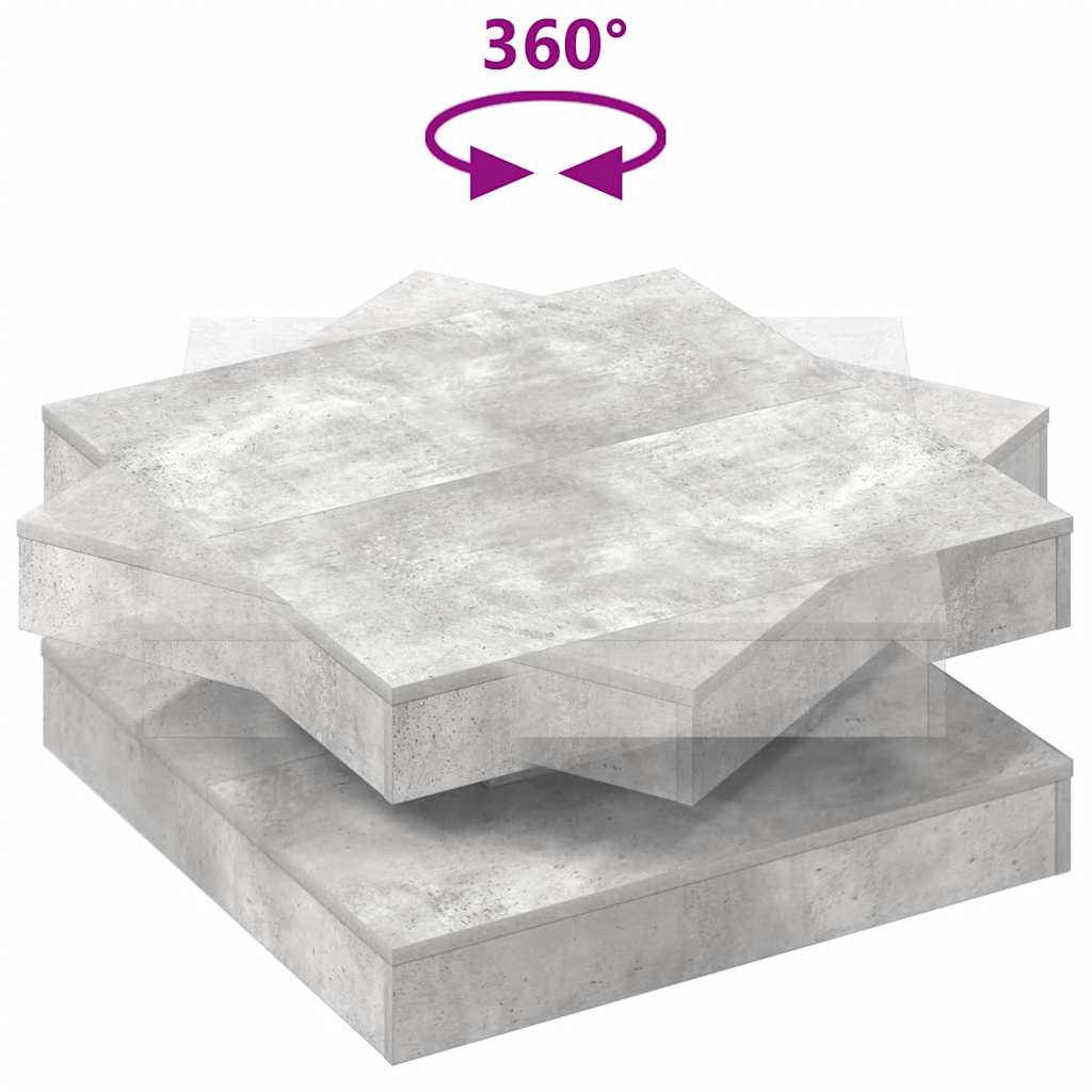 Konferenční Stolek Otočný O 360º Betonově Šedý 70X70X34,5 Cm