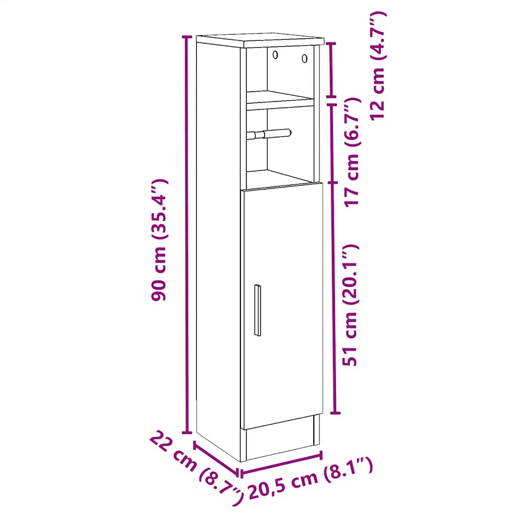 Koupelnová Skříňka S Držákem Rolí Černá 20,5 X 22 X 90 Cm