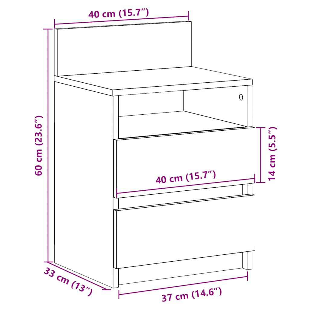 Noční Stolek Se 2 Zásuvkami 40 X 33 X 60 Cm