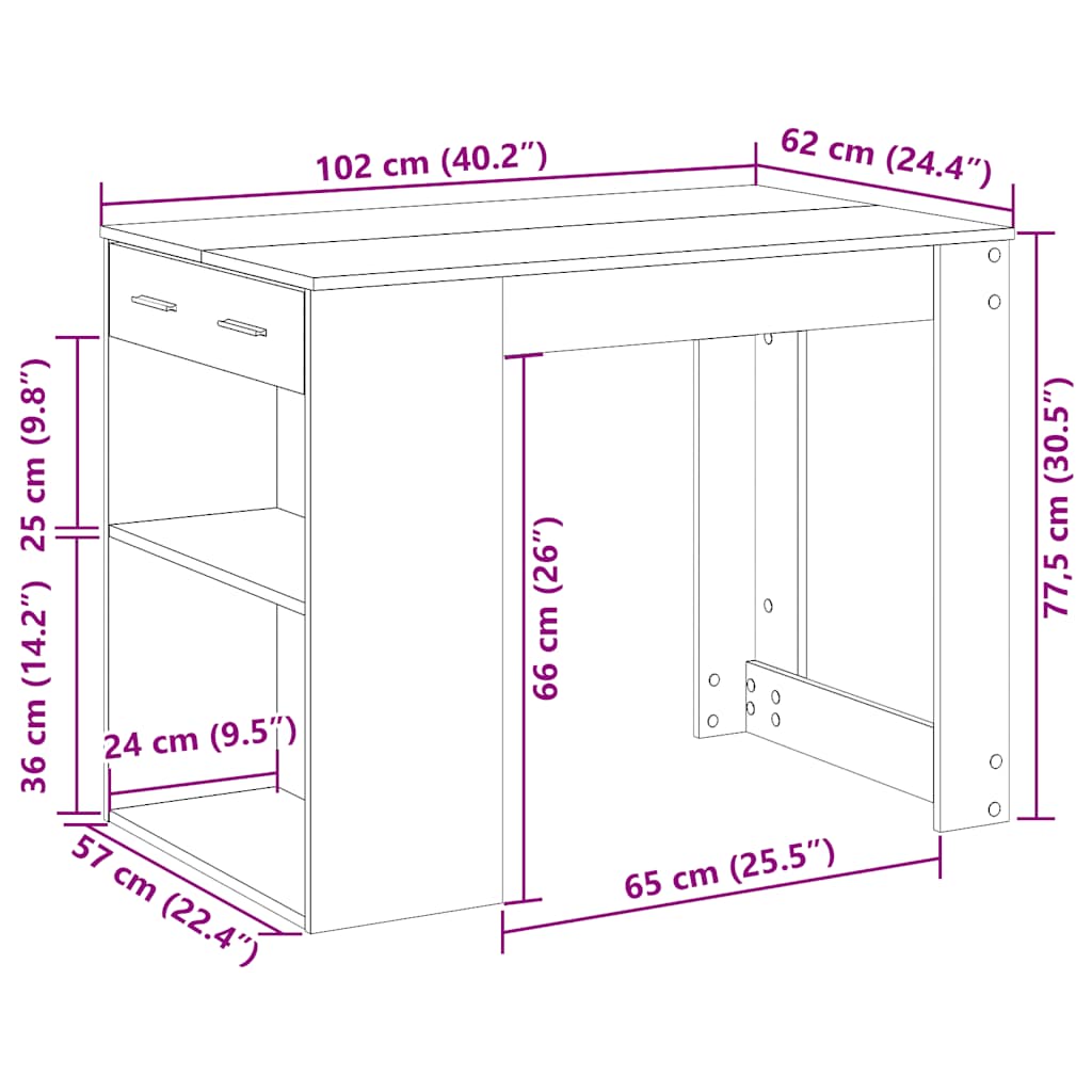Psací Stůl Se Zásuvkou A Policí Betonově Šedý 102X62X77,5 Cm