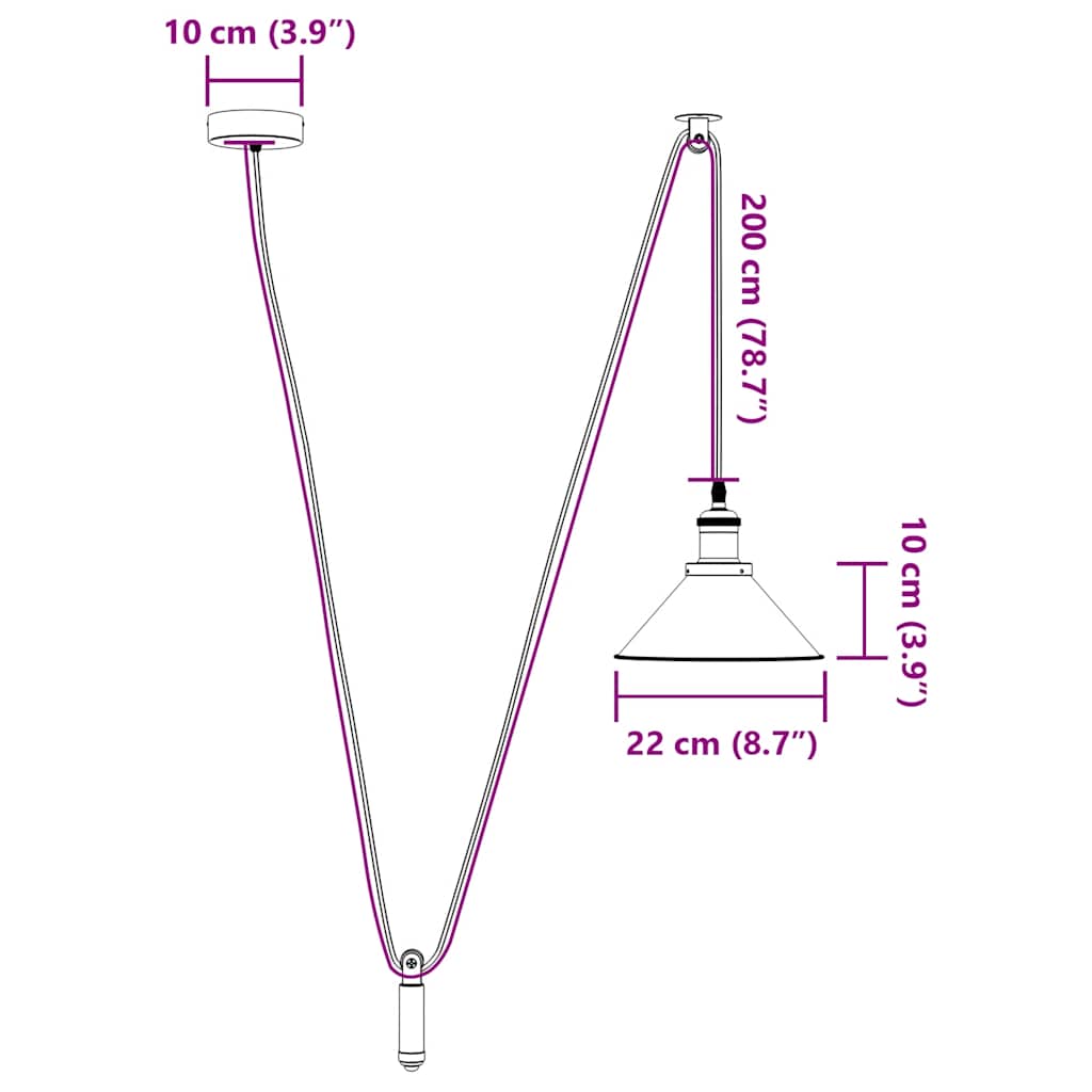 Závěsné Svítidlo Nastavitelnou Výškou Černá Lesklá E27 Ø 22Cm