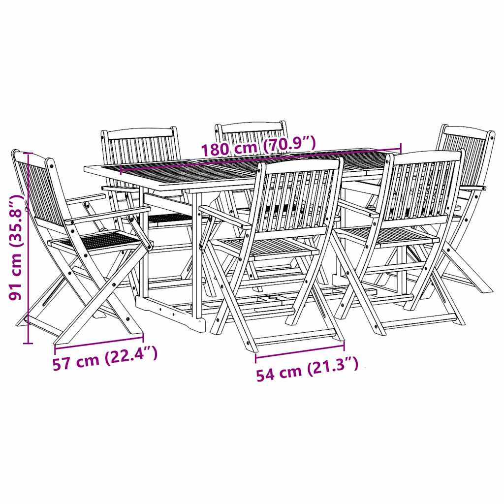 7Dílný Zahradní Jídelní Set 180X90X75 Cm Masivní Akáciové Dřevo
