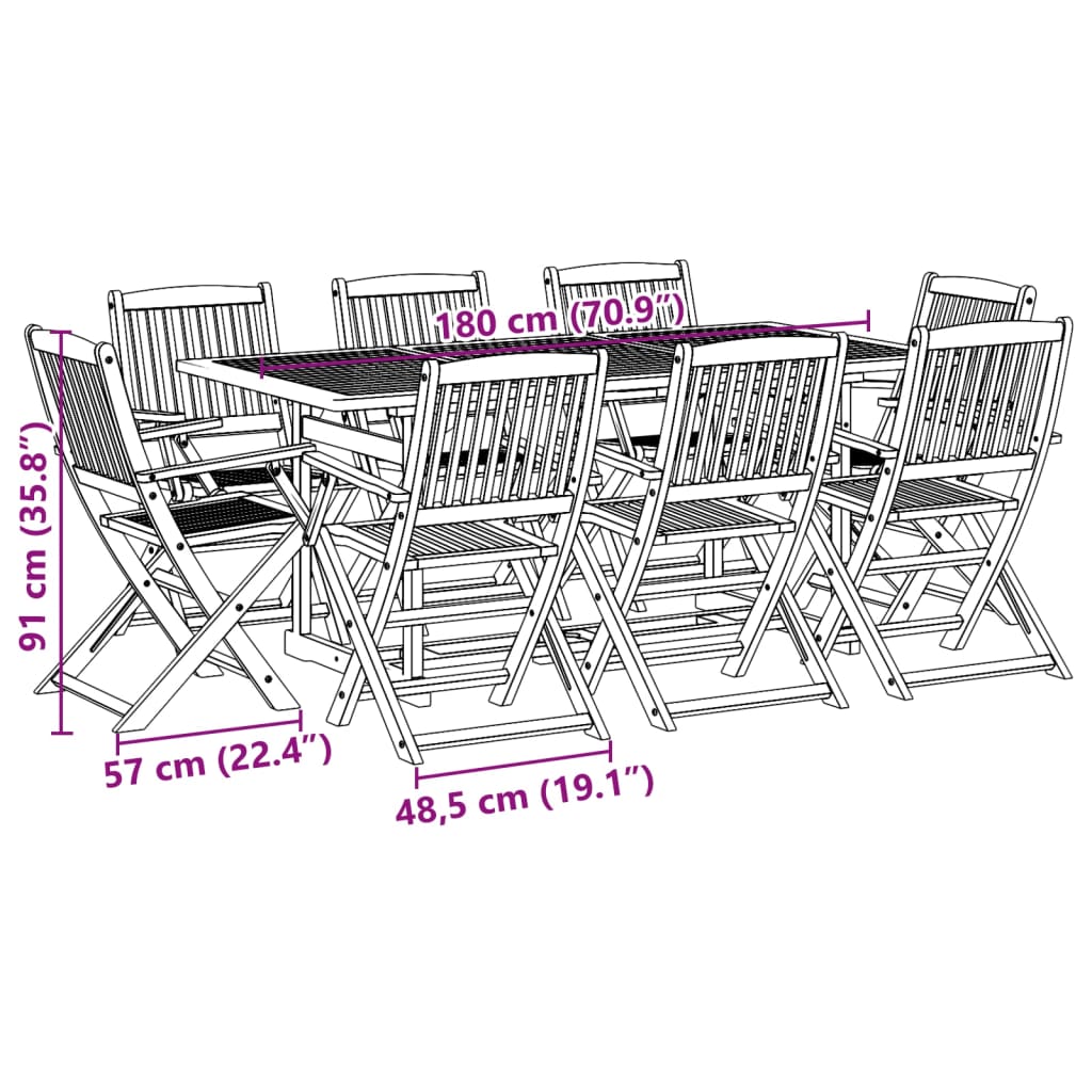 9Dílný Zahradní Jídelní Set 180X90X75 Cm Masivní Akáciové Dřevo