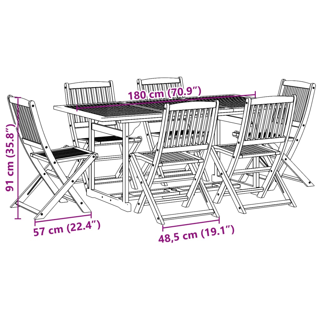 7Dílný Zahradní Jídelní Set 180X90X75 Cm Masivní Akáciové Dřevo