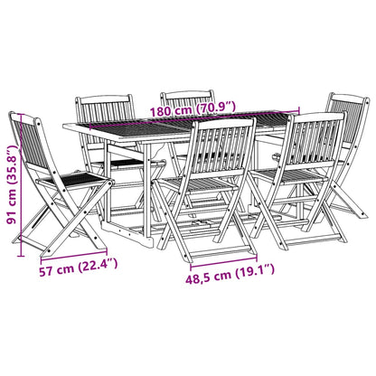 7Dílný Zahradní Jídelní Set 180X90X75 Cm Masivní Akáciové Dřevo
