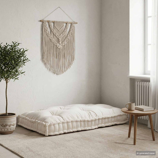 Polstrovaný Pohovkový Polštář Krémová 120 X 80 X 12 Cm Textil