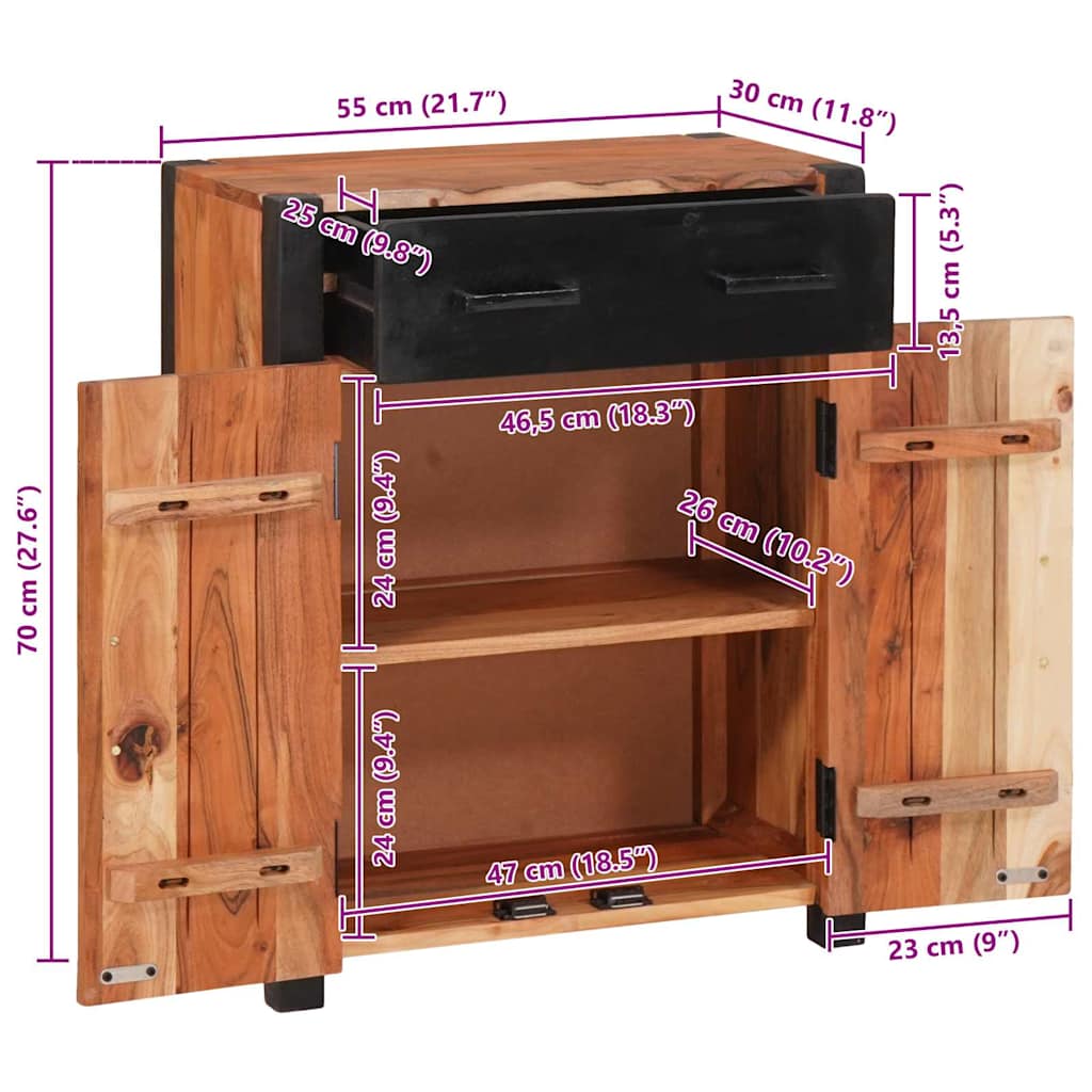 Servírovací Skříň Hnědá 55 X 30 X 75 Cm Masivní Akátové Dřevo