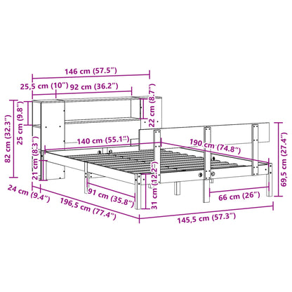Postel S Knihovnou Bez Matrace Bílá 140X190 Cm Masivní Borovice