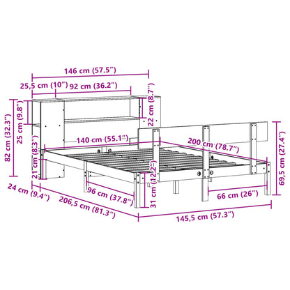 Postel S Knihovnou Bez Matrace Bílá 140X200 Cm Masivní Borovice