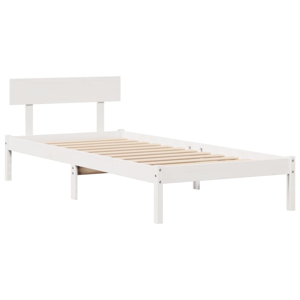 Postel S Knihovnou Bez Matrace Bílá 75X190 Cm Masivní Borovice
