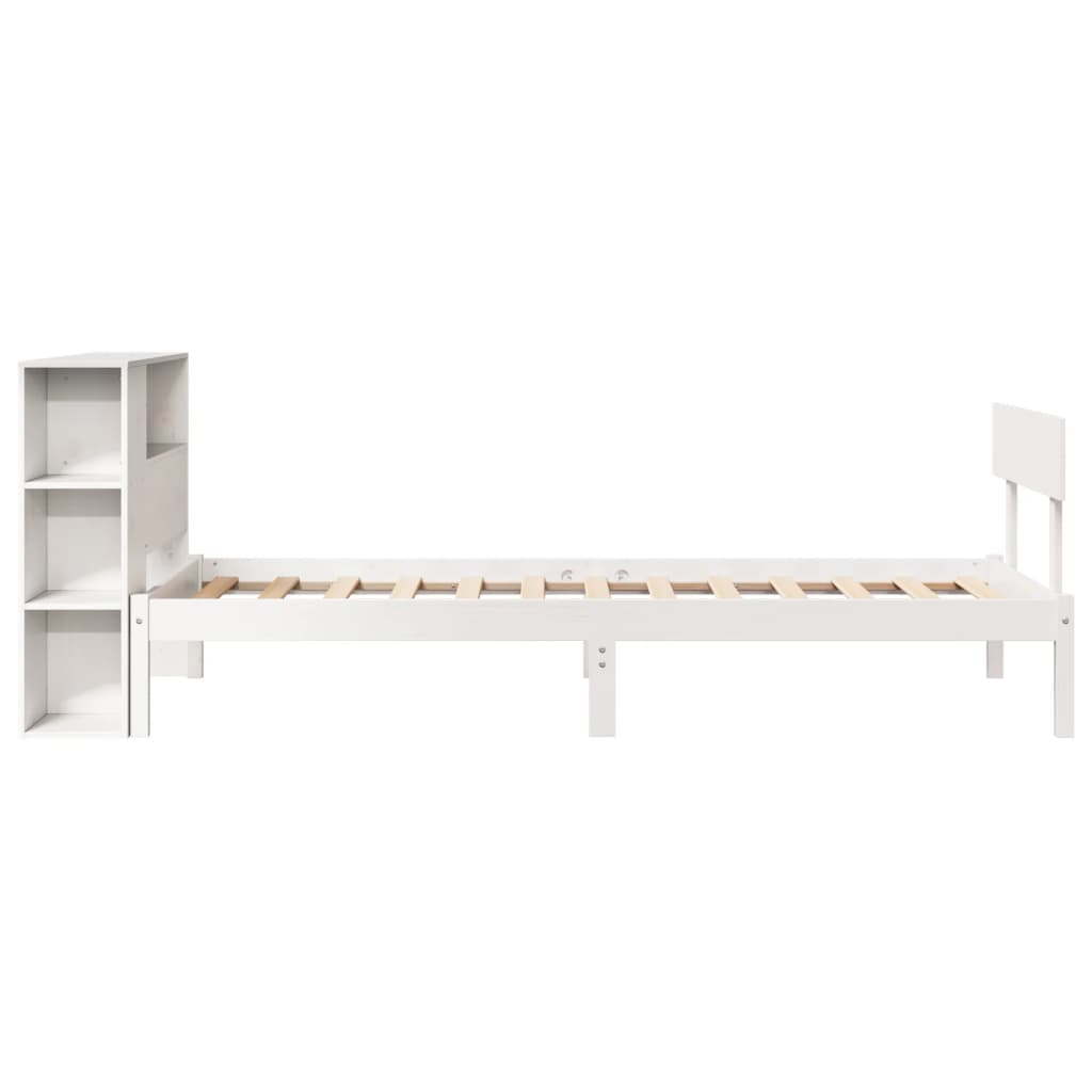 Postel S Knihovnou Bez Matrace Bílá 75X190 Cm Masivní Borovice