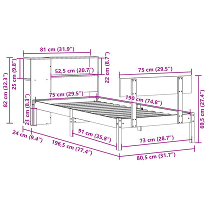 Postel S Knihovnou Bez Matrace Bílá 75X190 Cm Masivní Borovice