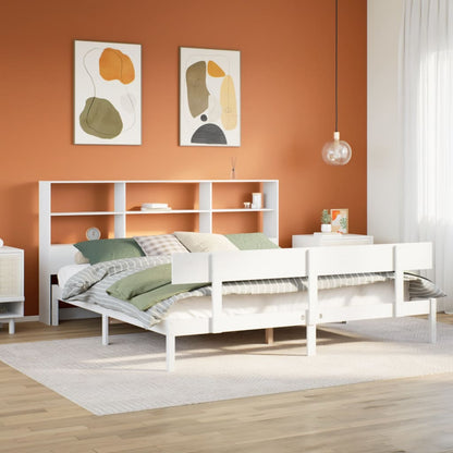 Postel S Knihovnou Bez Matrace Bílá 180X200 Cm Masivní Borovice