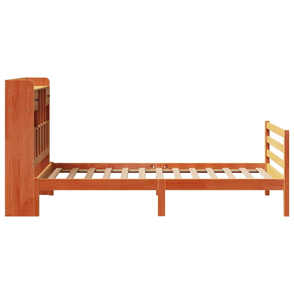 Postel S Knihovnou Bez Matrace Hnědá 75X190 Cm Masivní Borovice