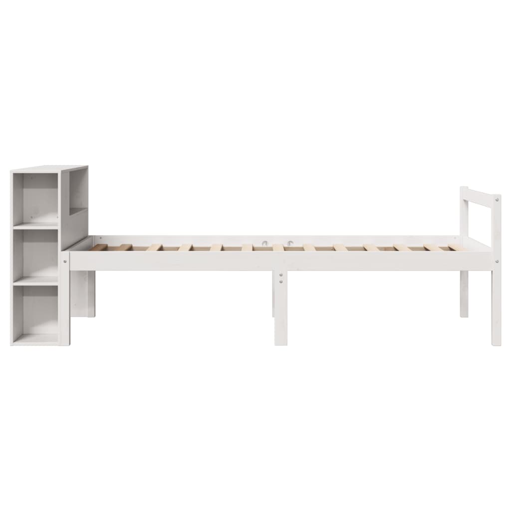 Postel S Knihovnou Bez Matrace Bílá 75X190 Cm Masivní Borovice
