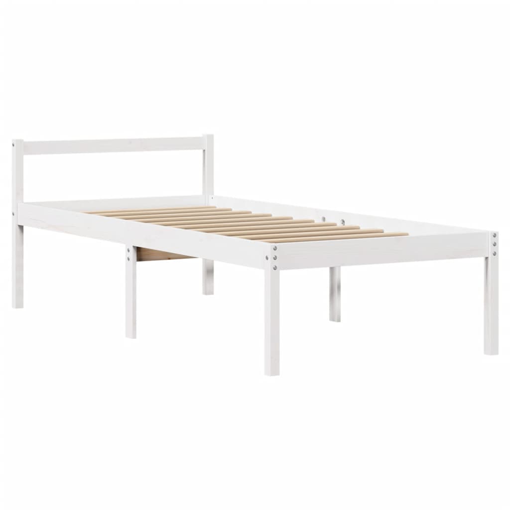 Postel S Knihovnou Bez Matrace Bílá 75X190 Cm Masivní Borovice