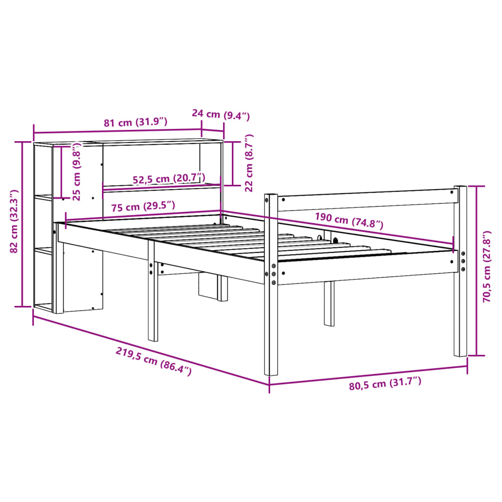 Postel S Knihovnou Bez Matrace Hnědá Masivní Dřevo
