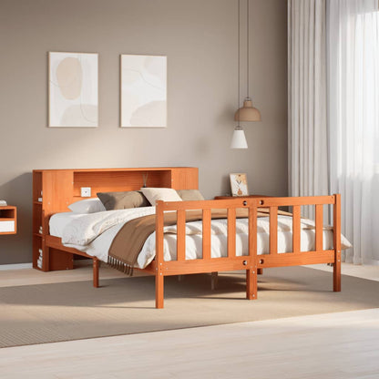 Postel S Knihovnou Bez Matrace Hnědá 150 X 200 Cm Masivní Dřevo