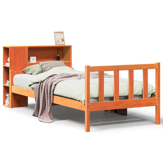 Postel S Knihovnou Bez Matrace Hnědá Masivní Dřevo