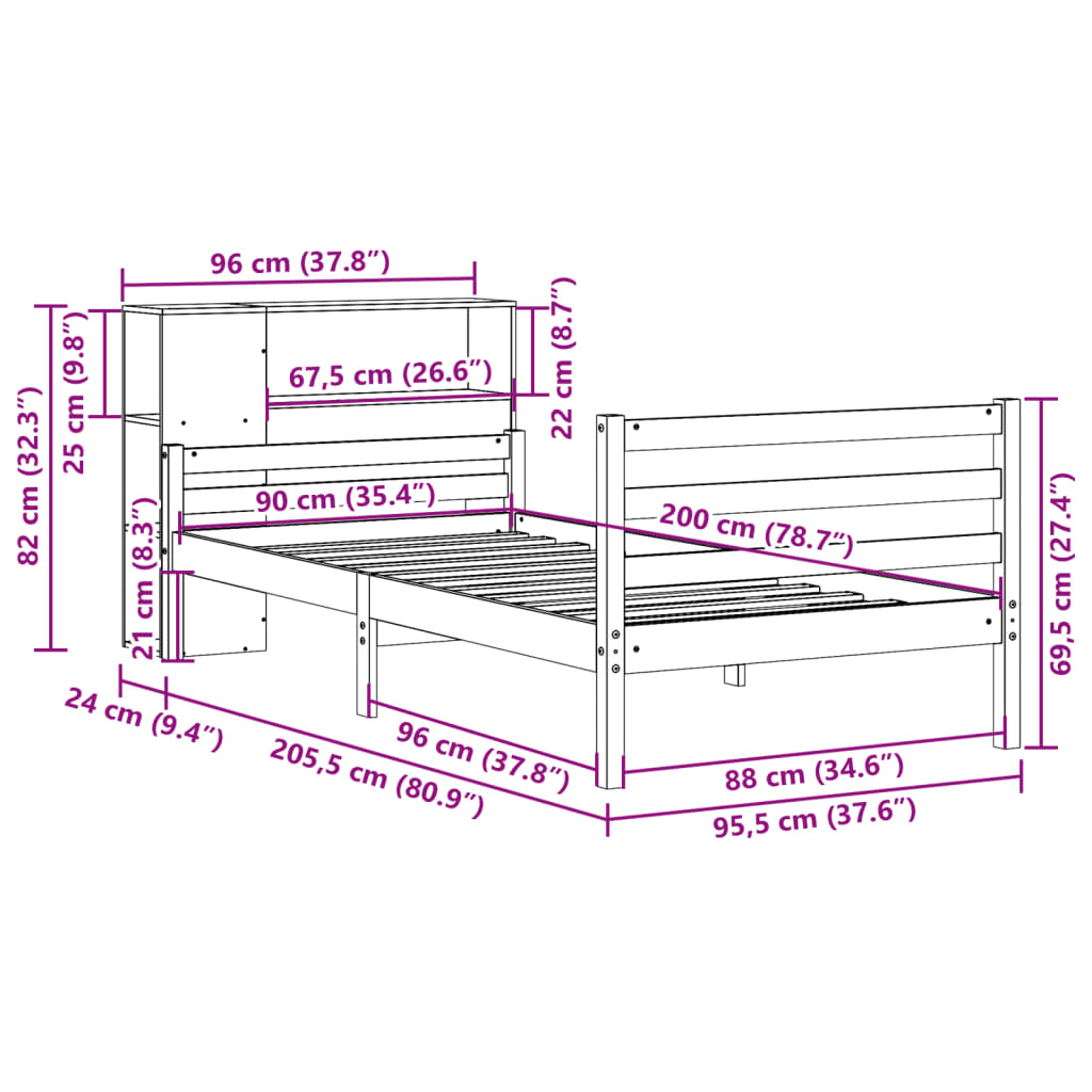 Postel S Knihovnou Bez Matrace Masivní Borovice