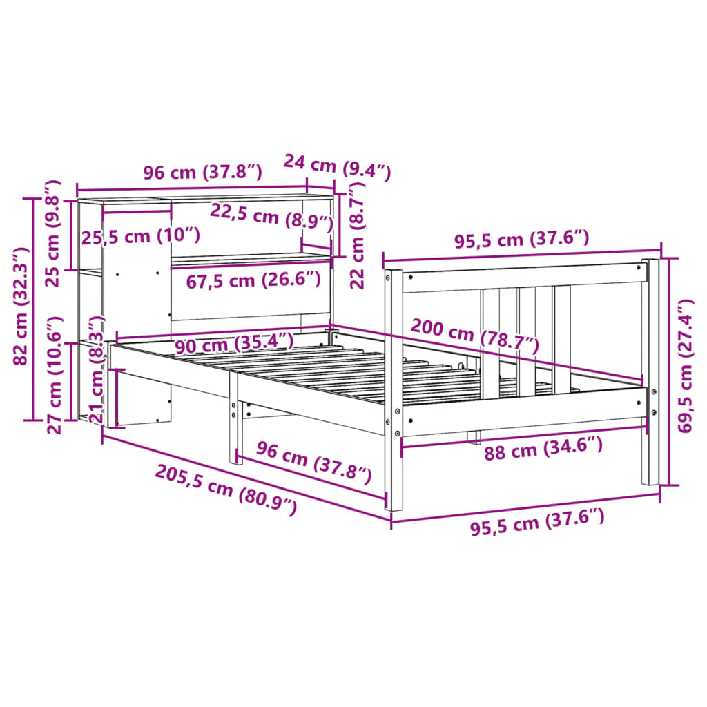 Postel S Knihovnou Bez Matrace Masivní Borovice