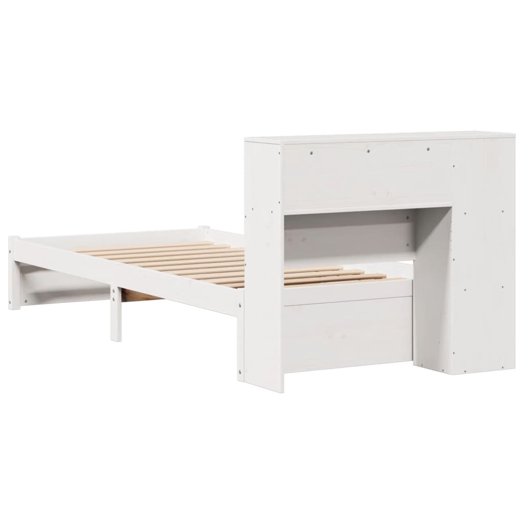 Postel S Knihovnou Bez Matrace Bílá 75X190 Cm Masivní Borovice