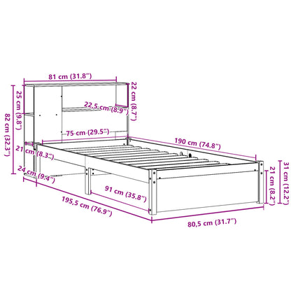Postel S Knihovnou Bez Matrace Bílá 75X190 Cm Masivní Borovice